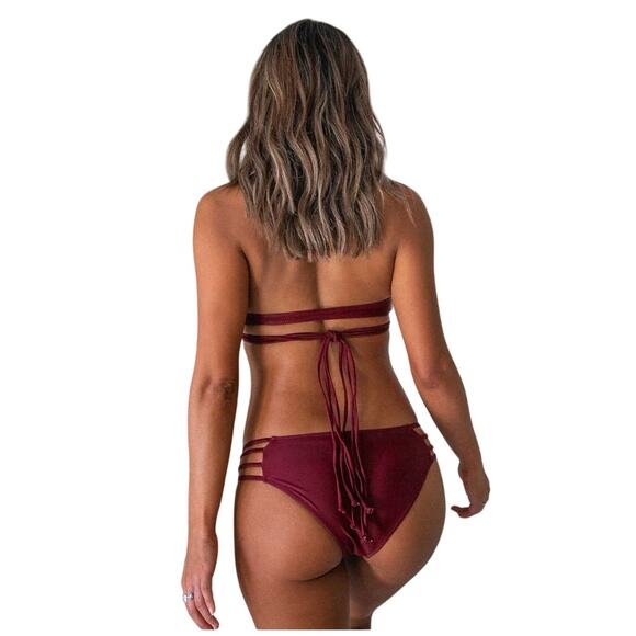 Cupshe Maroon Strappy Halter Bikini Set Medium Swimwear AB51062R New - Picture 4 of 5